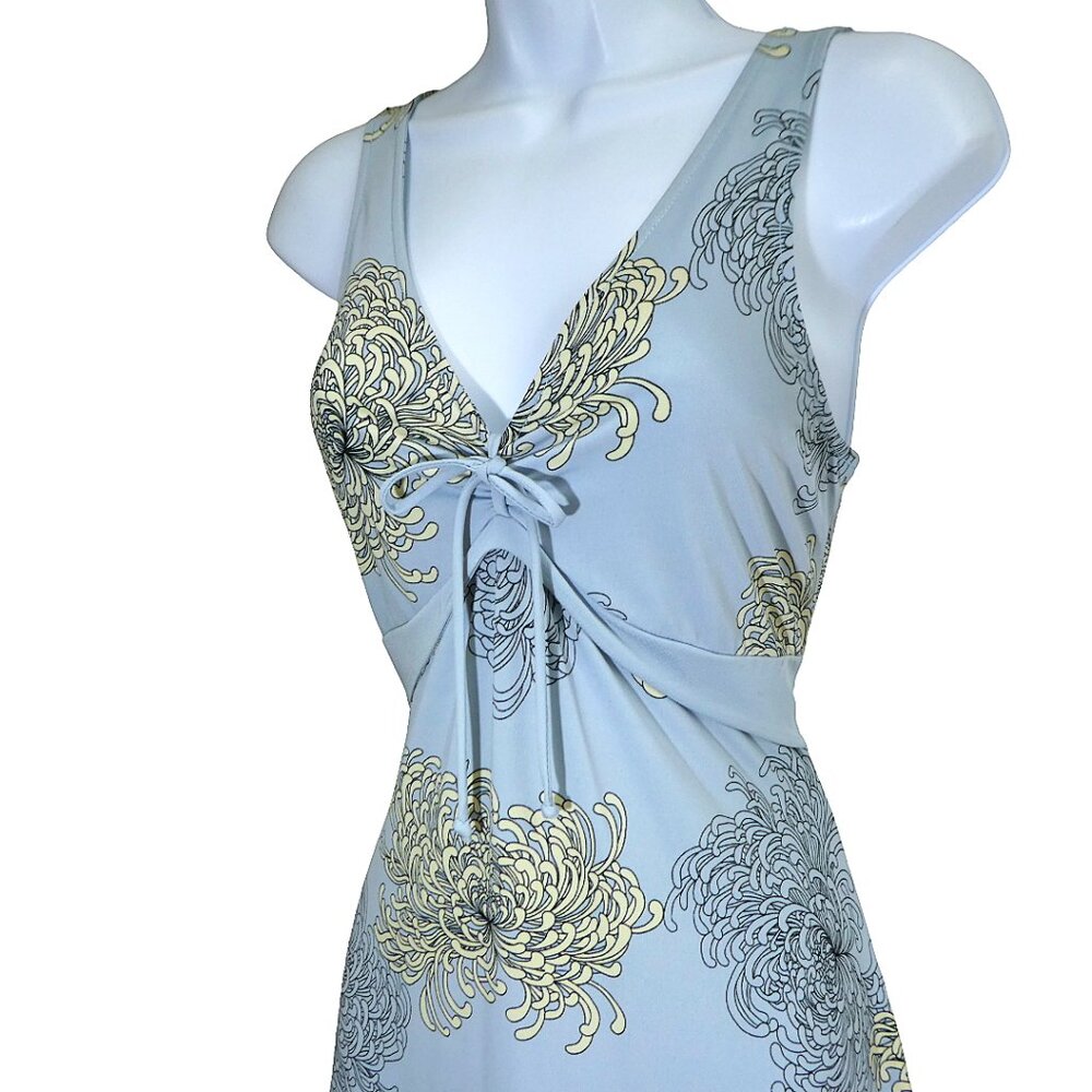 Vintage 90s Y2K BCBG Babydoll Midi Dress Floral Pale Blue Knit Sharkbite Hem M - Picture 3 of 7